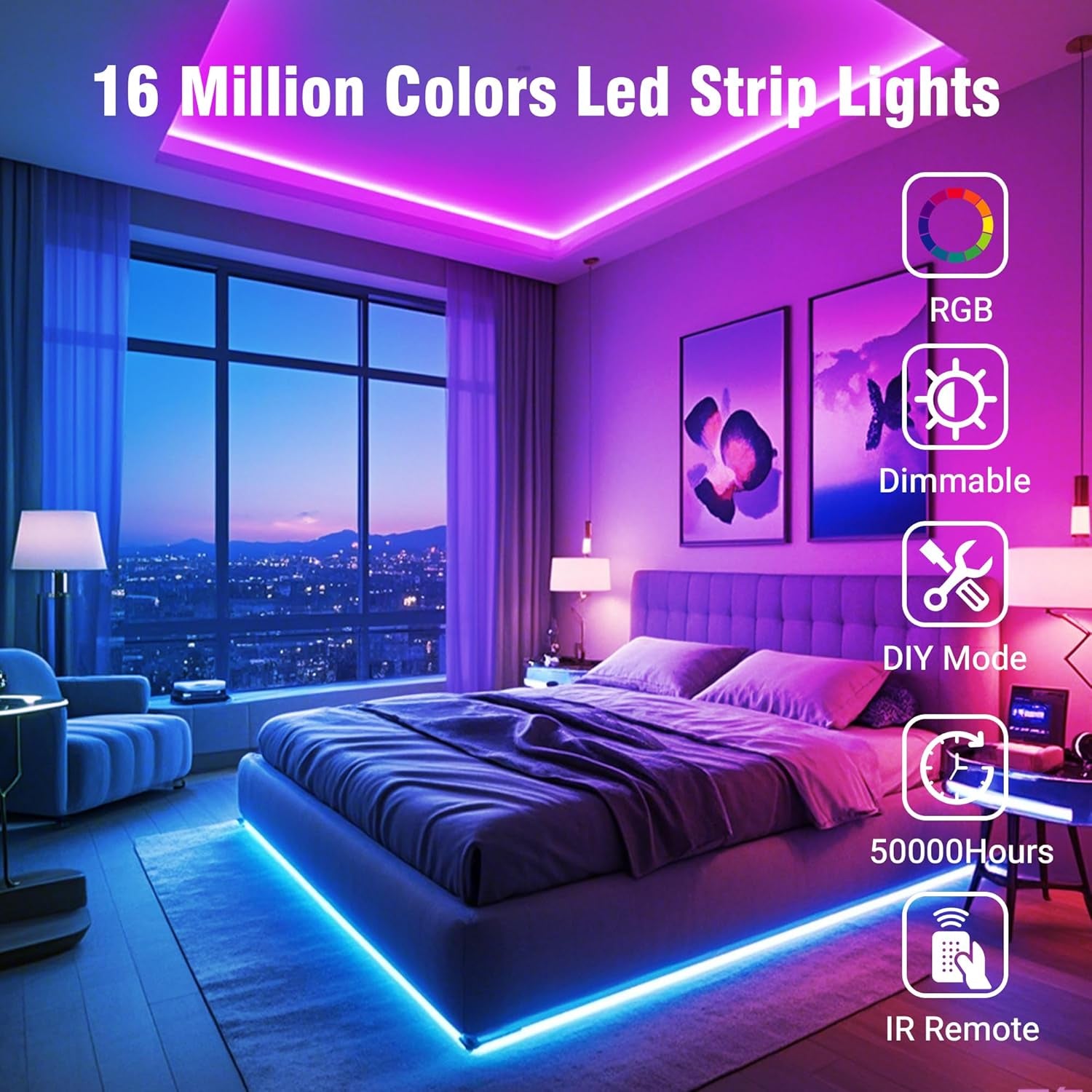 LED Strip Lights 65.6 FT, Led Lights for Bedroom,Color Changing with 44 Keys Remote for Room, Party, Home Decoration…