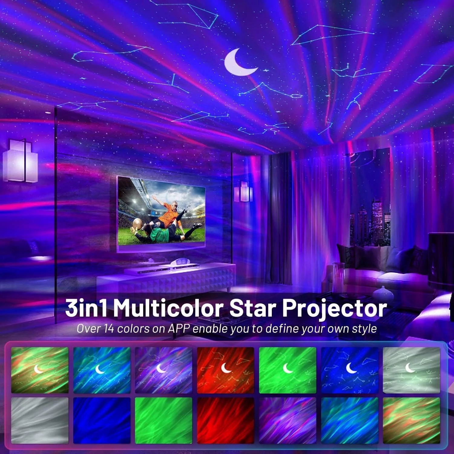 ‎6.18" Star Projector, Football Aurora Projector with 12 Constellations, Galaxy Projector with Timer White Noise Children'S Night Light Projector, Star Projector for Kids Game Room Ceiling Decor