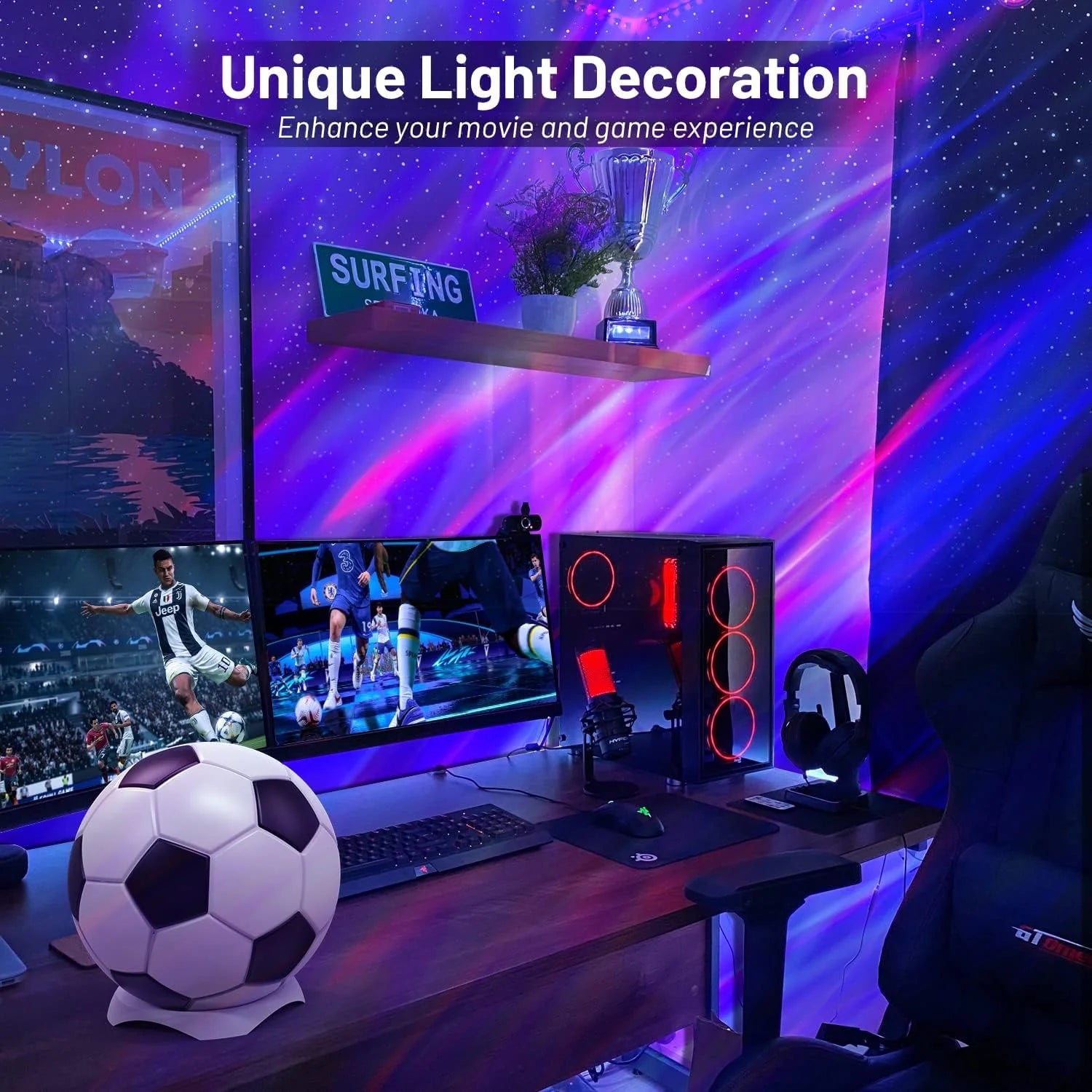 ‎6.18" Star Projector, Football Aurora Projector with 12 Constellations, Galaxy Projector with Timer White Noise Children'S Night Light Projector, Star Projector for Kids Game Room Ceiling Decor